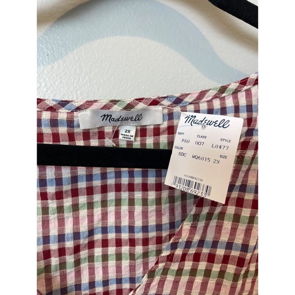 NWT Madewell Ginney Tie Front plus v neck NWT 2X gingham boxy short sleeve top - Picture 3 of 5